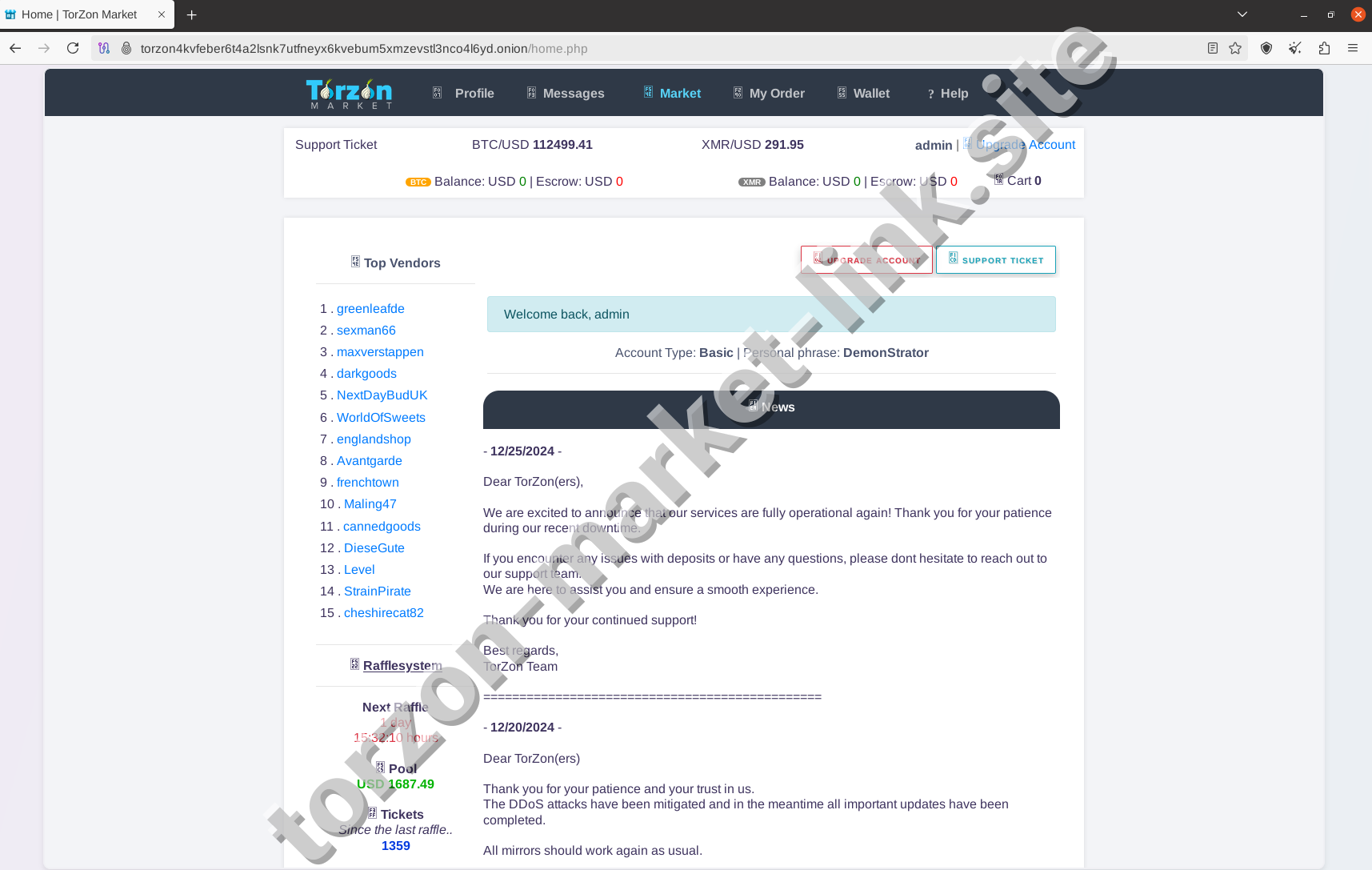 Torzon Market Homepage Interface